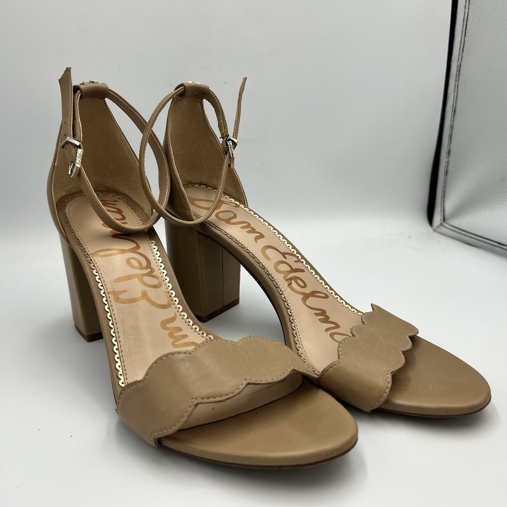 Sam Edelman Odilia Scalloped Block Heel Nude Sandals Ankle Strap Size 9 M